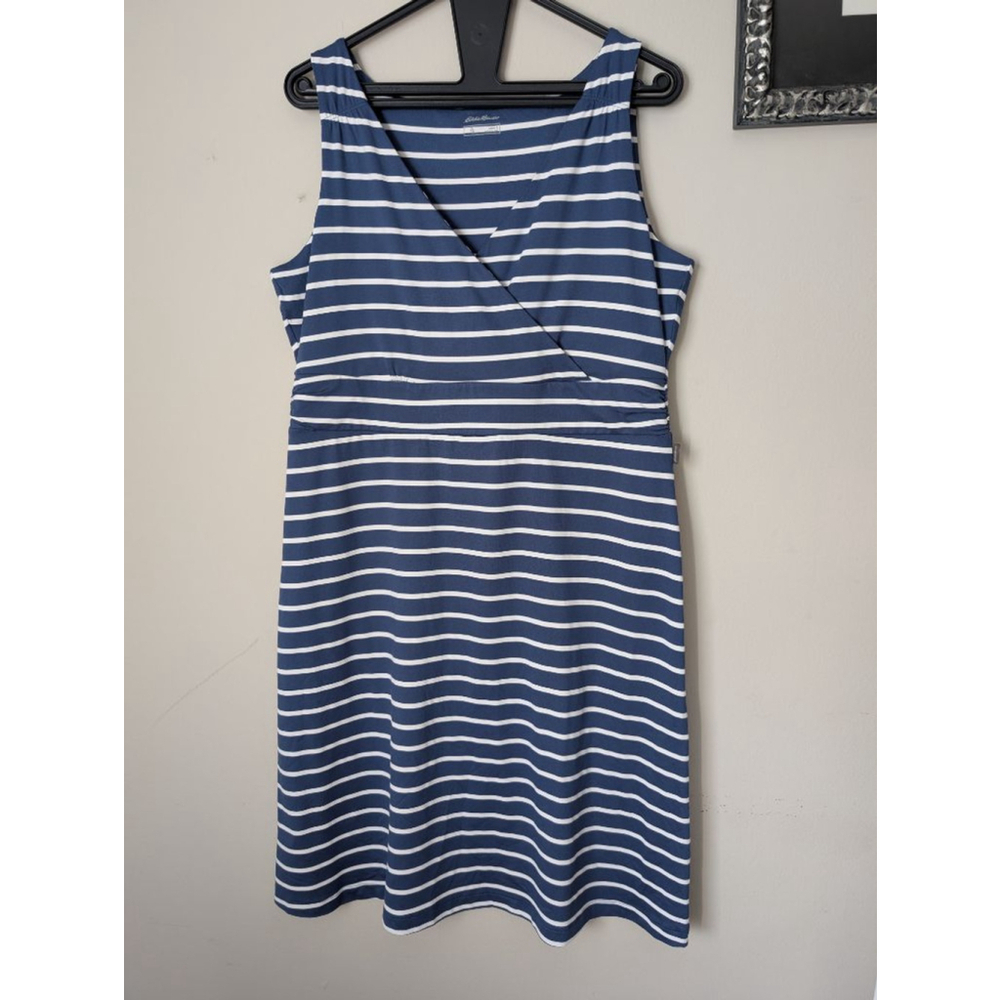 Eddie Bauer Blue White Stripe Sleeveless Dress Large